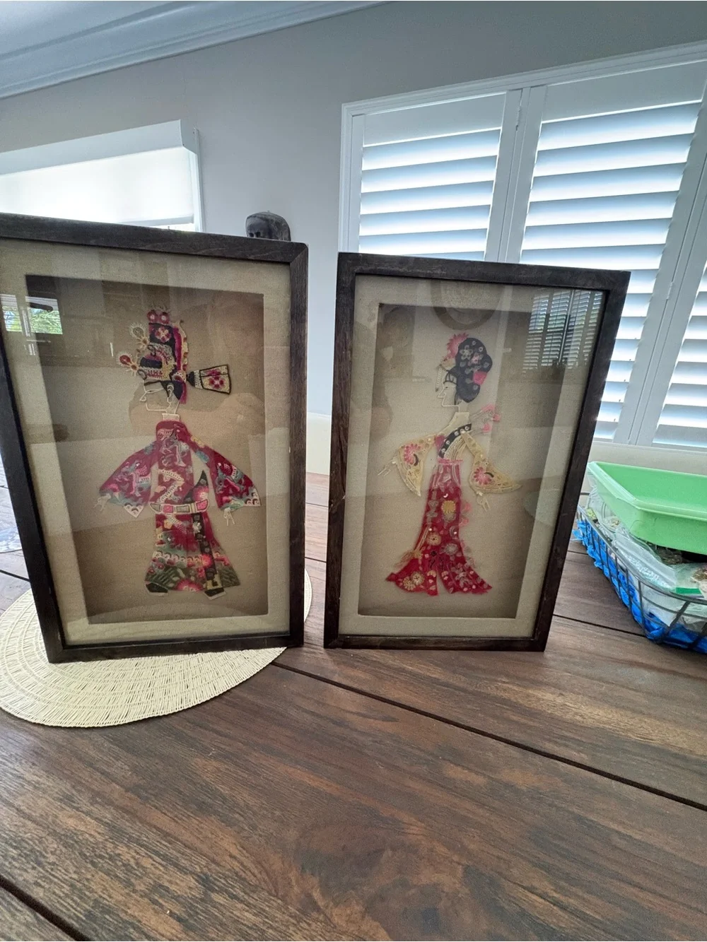 Framed Asian Puppets Silhouette Wall Art - Red
